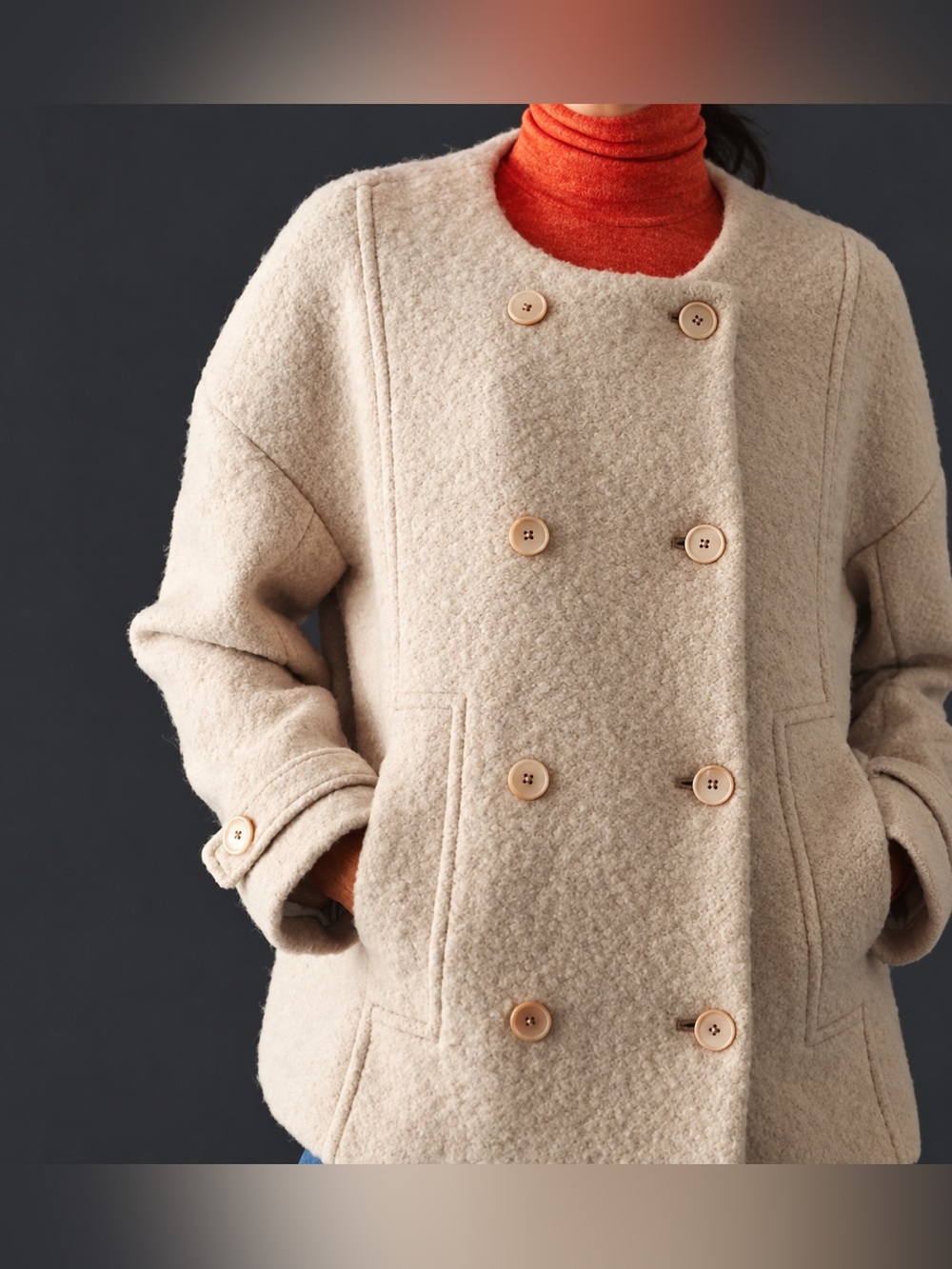 Maeve Anthropologie Ivory Boucle Collarless Double Breasted Coat Size M